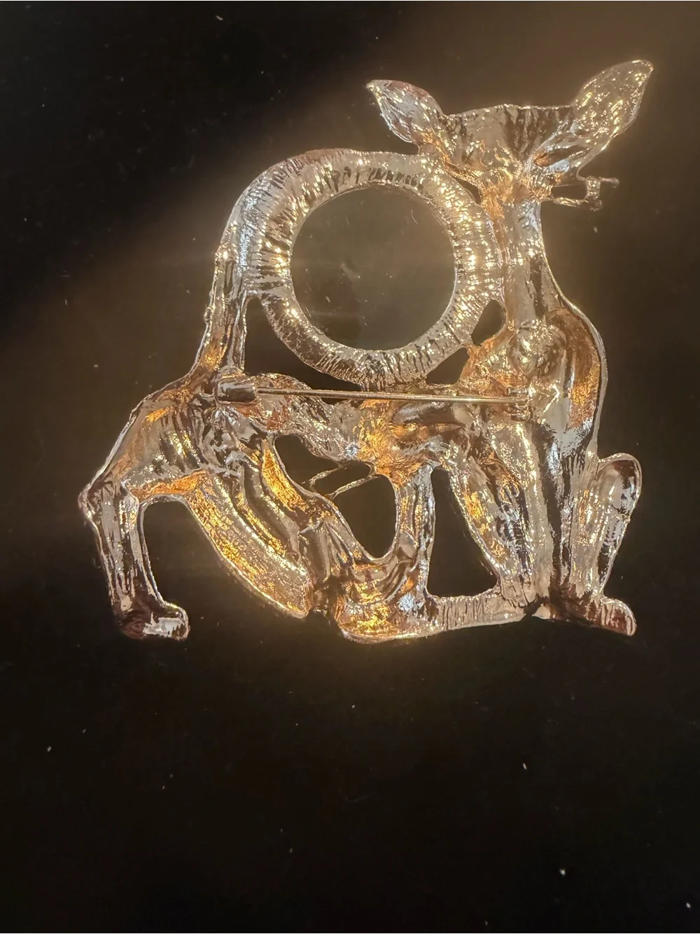 LARGE Vintage Gold Cat Brooch with Emerald Green Accents. Kitschy Anthropomorphi